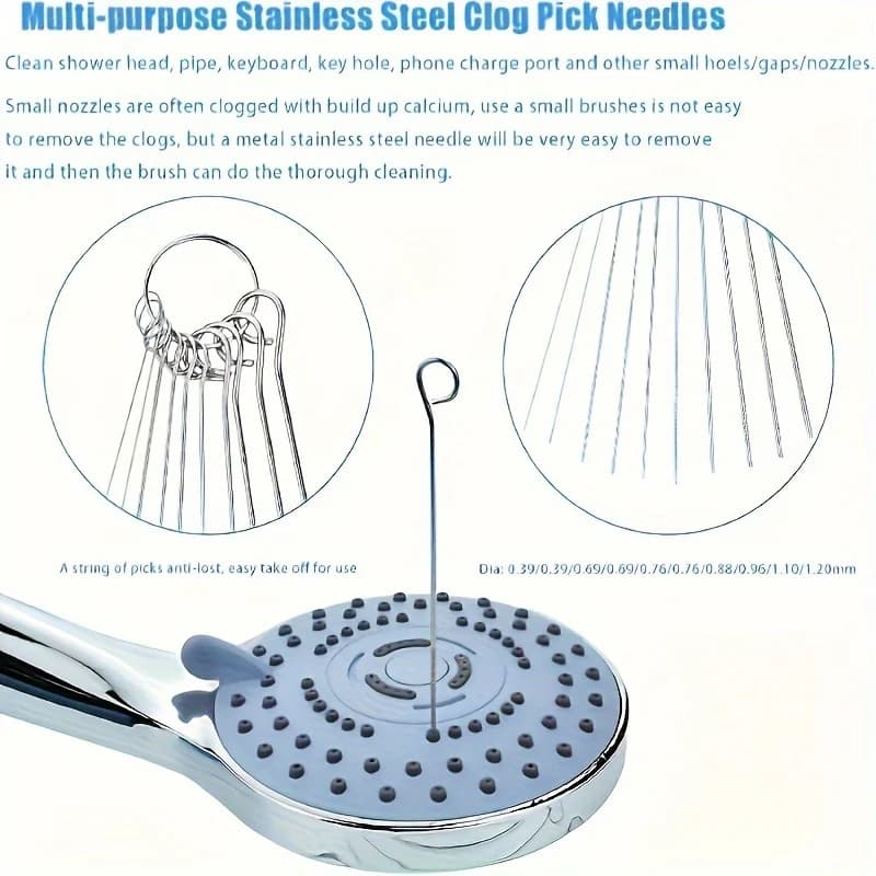 Set of 10 shower heads cleaning brushes with stainless steel needle, suitable for multiform shower heads, bathroom accessories cleaning 2030