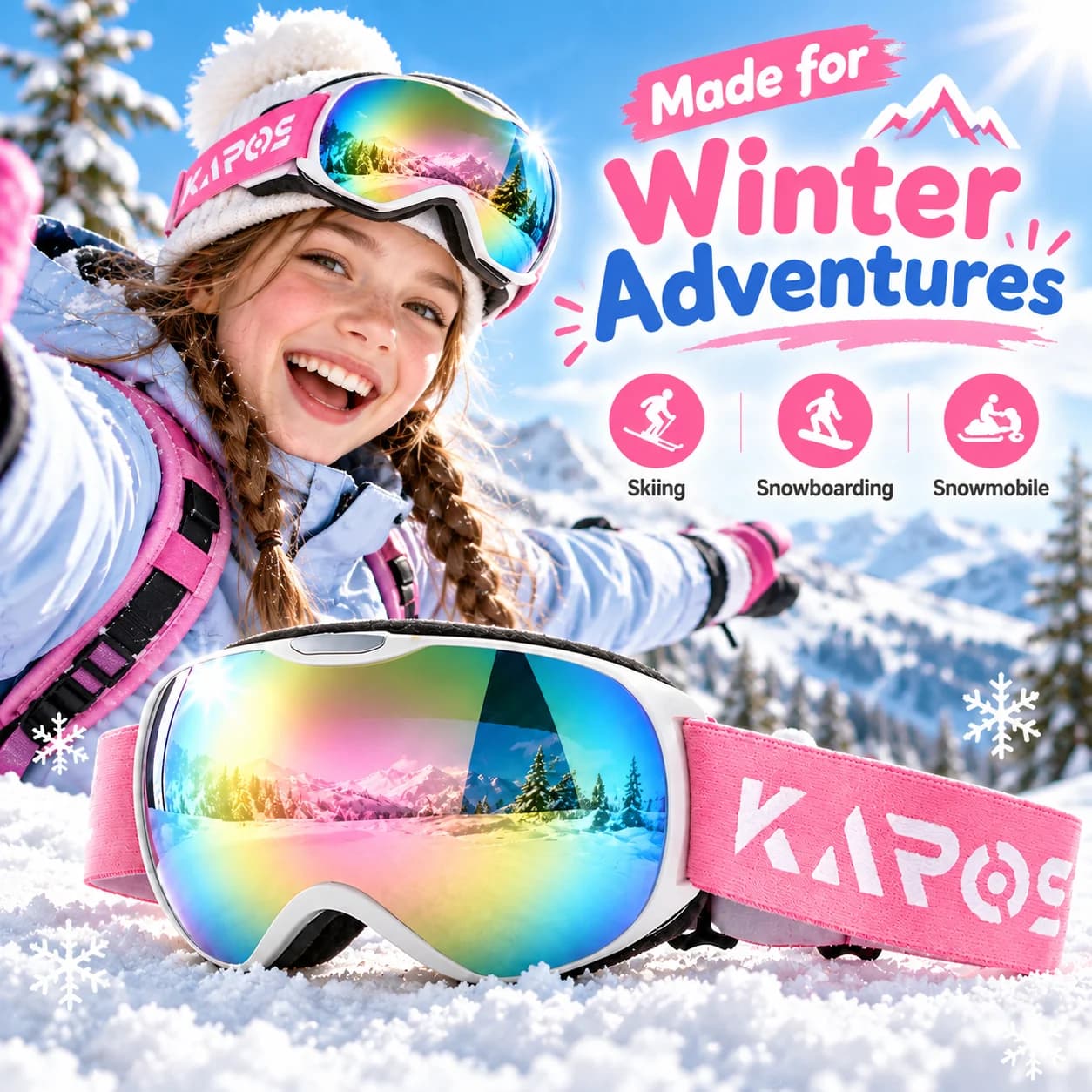 KAROS Children Ski Goggles Small Size Winter Sports Eyewear UV400 Anti Fog Snowboard Lightweight Goggles for Kids Ski Snowmobile