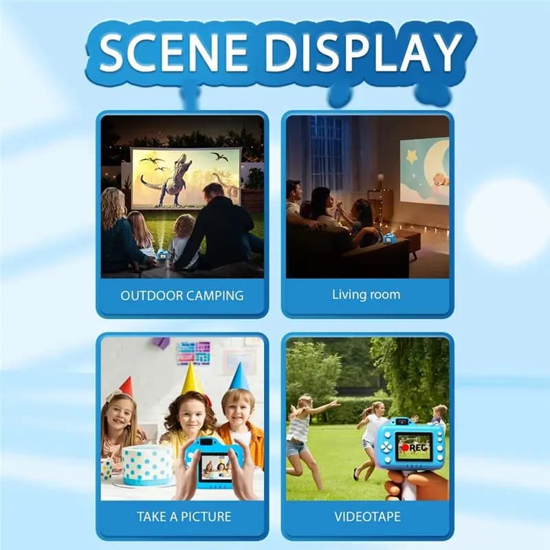 DT23 Kids Camera with Projector 1080P Video, Blue, Includes Tripod & 64GB for SD Card, Perfect Gift for Kids