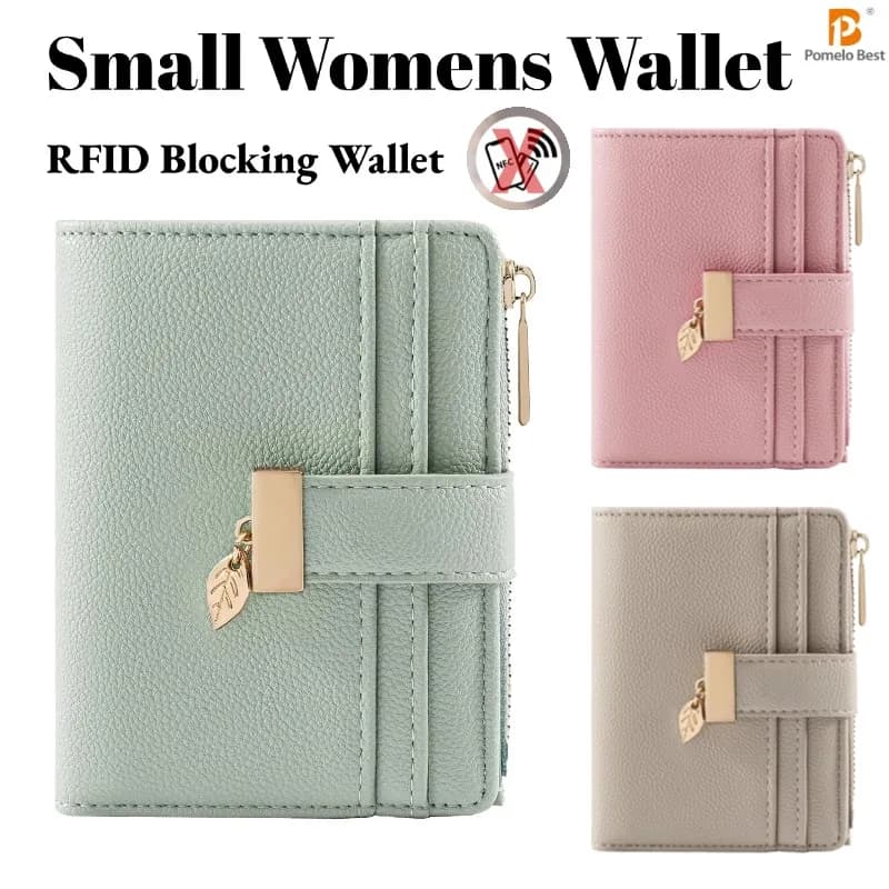 Portafogli Mini RFID Pomelo Best per Donne, Porta Carte di Credito in Pelle con Finestra per Documenti, Piccolo Portamonete con Tasca con Cerniera