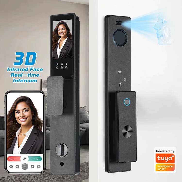 Tuya WiFi Biometric Fingerprint Intelligent Digital Push Pull Smart Door Lock With Camera Aluminum Alloy Steel Door