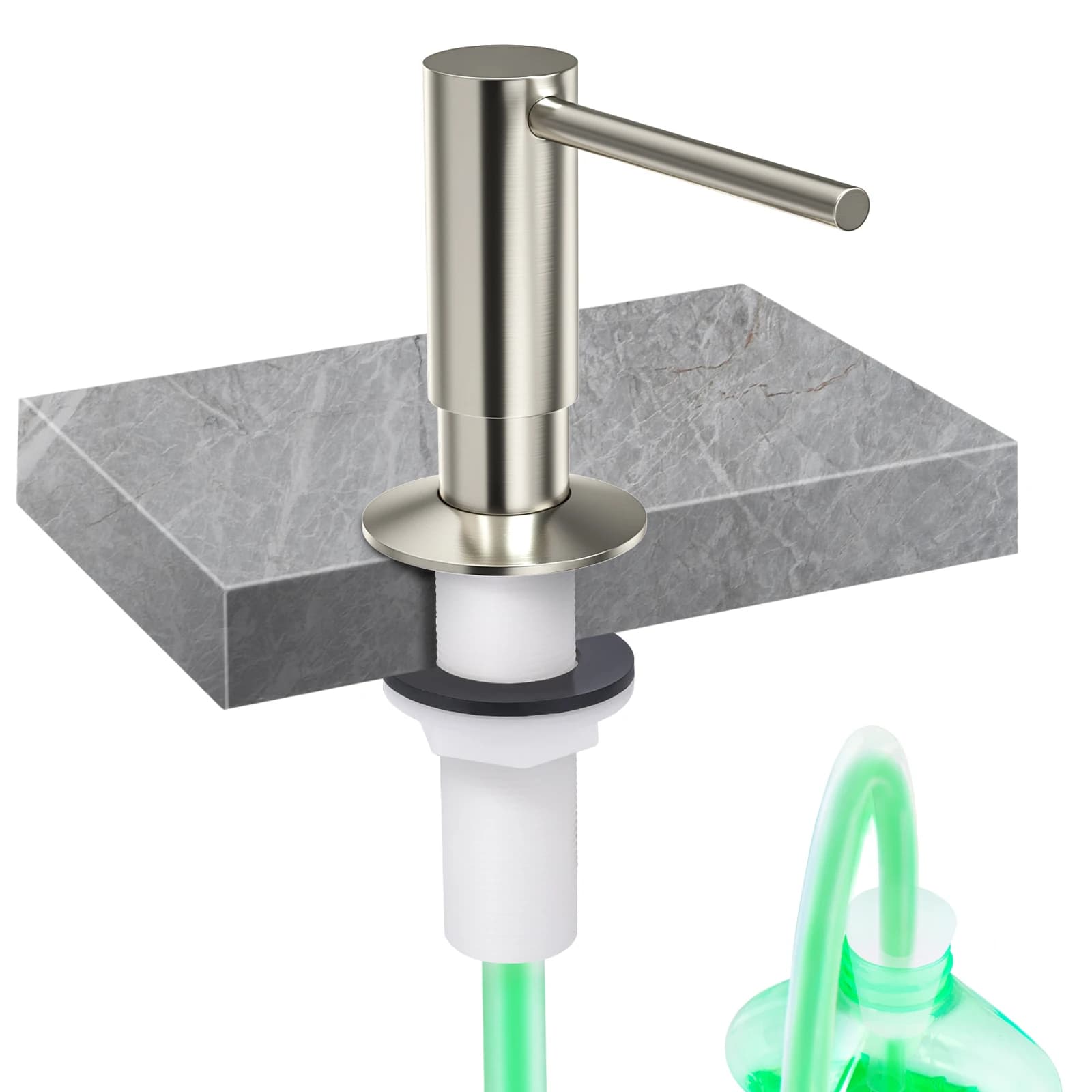 SAMODRA Dispenser di sapone in ottone con kit tubo di prolunga Dispenser di detersivo per sapone liquido in nichel spazzolato per lavello della cucina Bagno