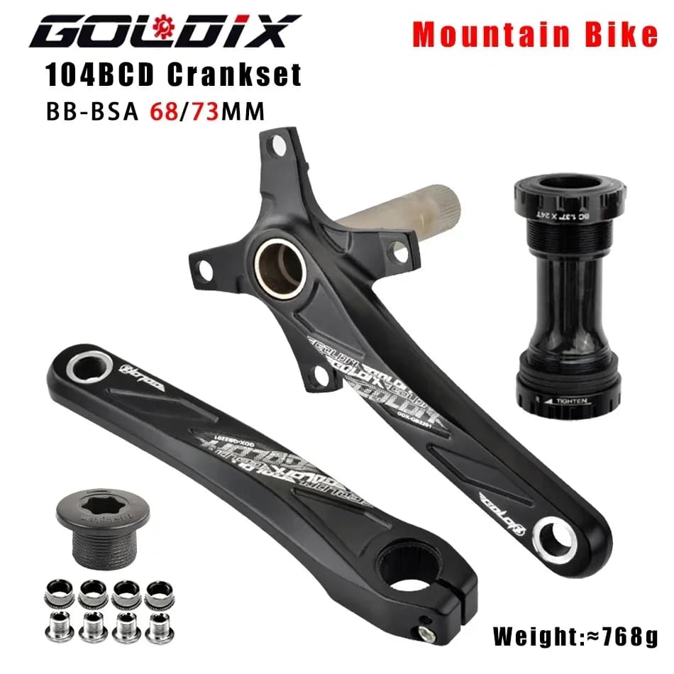GOLDIX High-Strength Bicycle Crankset 165/170/175mm Length Crank Arm 104BCD Narrow-Wide Chainring 32/34/36/38T Bicycle Crankset