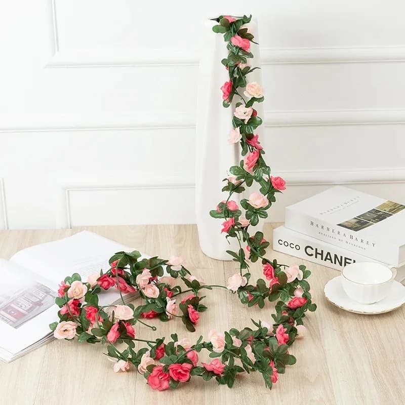 2.5 M Rose Artificial Flowers Christmas Garland for Wedding Home Room Decoration office decor Garden Arch DIY Fake Plant Vine