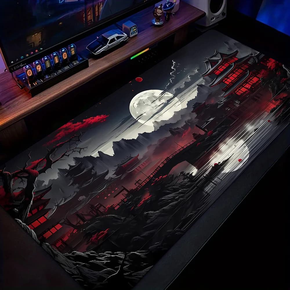 Ink-wash landscape illustration Mouse Pad Desk Mat with Stitched Edges non-Slip rubber pc accessories Gaming mat Extended pad