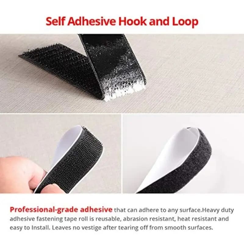 Nastro Adesivo Forte con Gancio e Anello, 1/3/5M, Larghezza 20-50mm, Nero, Chiusura Adesiva Resistente per Fai-da-te, Casa, Auto