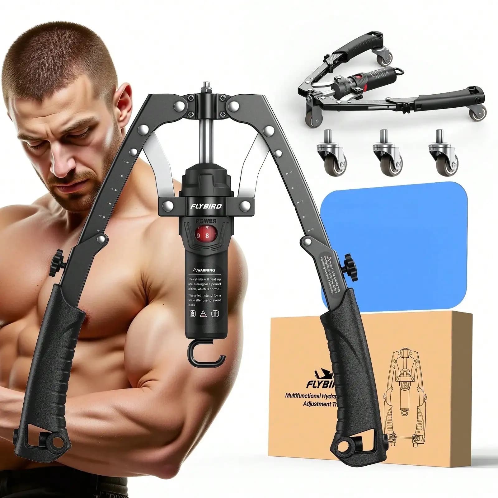 2-IN-1 Arm Trainer With Ab Roller Wheel, Adjustable 22-440lbs Hydraulic Power Chest, Shoulders, Forearm, Triceps & Core Muscle Strengthener (Includes Backpack & Pad)