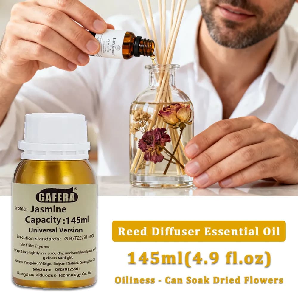 GAFERA 145ml (4.9 fl.oz) Olio Essenziale Gelsomino/Ice Age - Per Diffusori a Bastoncino e Aromaterapia Senza Fiamma, Olio Aromatico di Ricambio per Diffusore