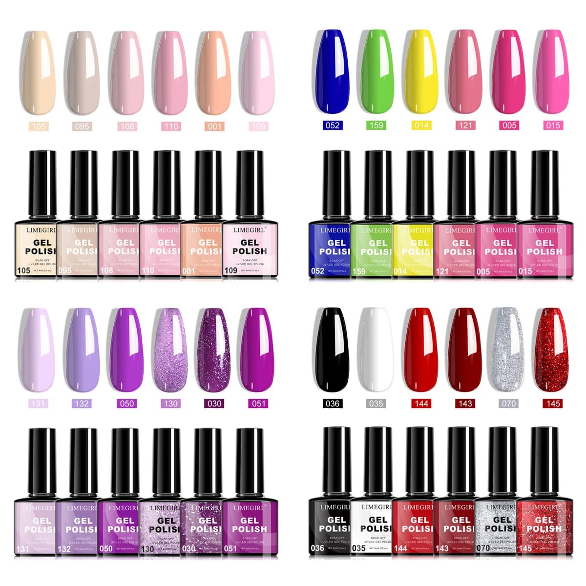 LIMEGIRL 6 pezzi Set di smalti gel per tutte le stagioni Kit di smalti gel UV semipermanenti rosa glitterati Tutto per manicure Soak Off Vernis