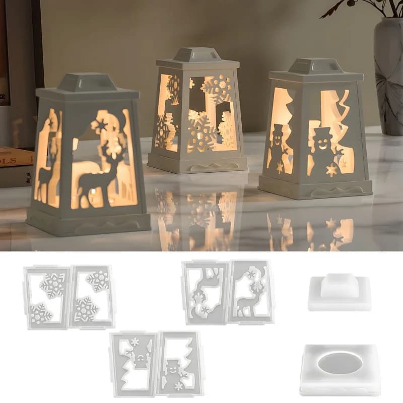 Stampo in silicone per candeliere natalizio fai-da-te, cervo, neve, lanterna, candela, base in gesso, stampo in resina epossidica, decorazione della casa