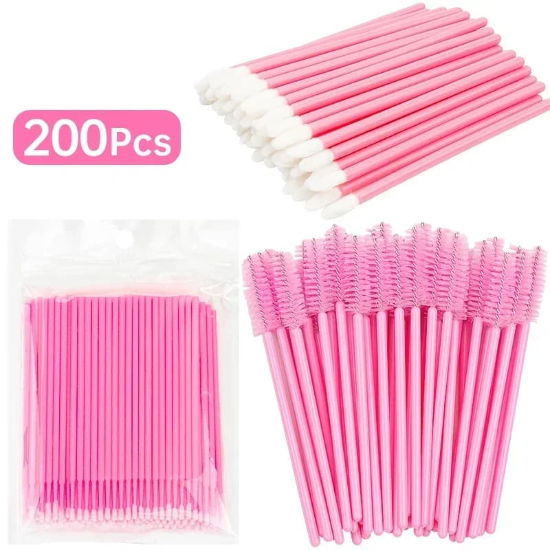 Set of 200 Disposable Brushes for Eyelashes, Mascara Brushes, Lipstick Applications and Lucidalabbra