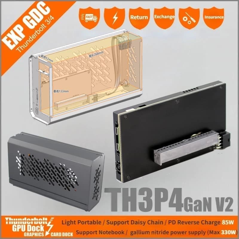 TH3P4GaN V2 Laptop Thunderbolt 4/3 USB 4 Scheda grafica GPU Dock DELL-7.4 "X 5.0" Schede video per notebook Docking station Gpu con custodia
