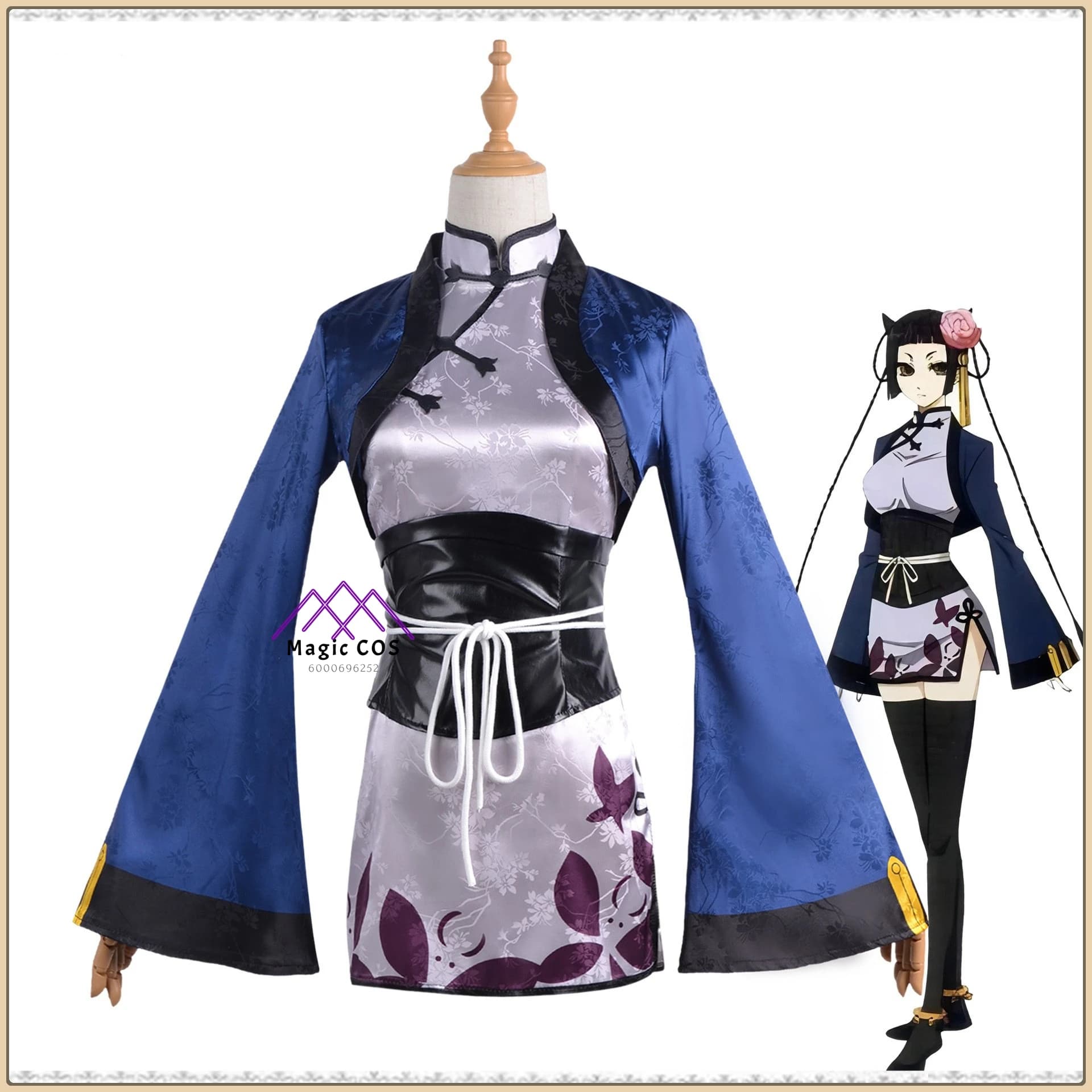 Black Butler Ranmao Cosplay Full Set Dress Qipao Black Wig Prop Gloves Belt Women's Dress for Comic With Party