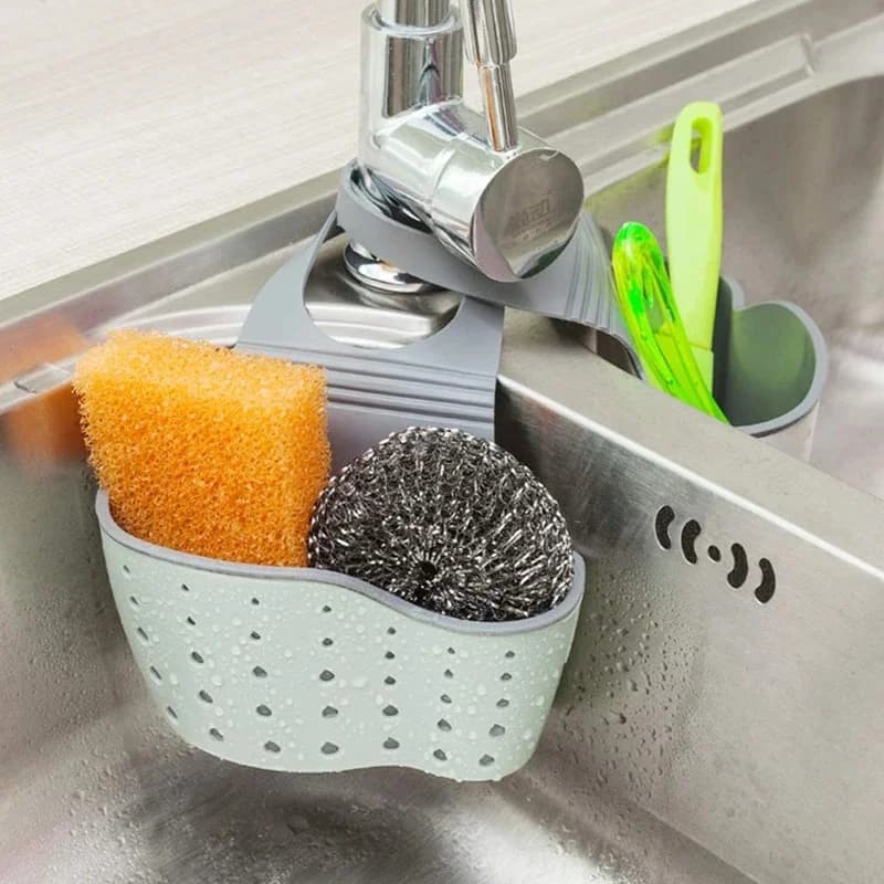 1-3pc Sink Faucet Drain Basket Hanging Bag Without Punching Adjustable Kitchen Dishwashing Sponge Storage Rack