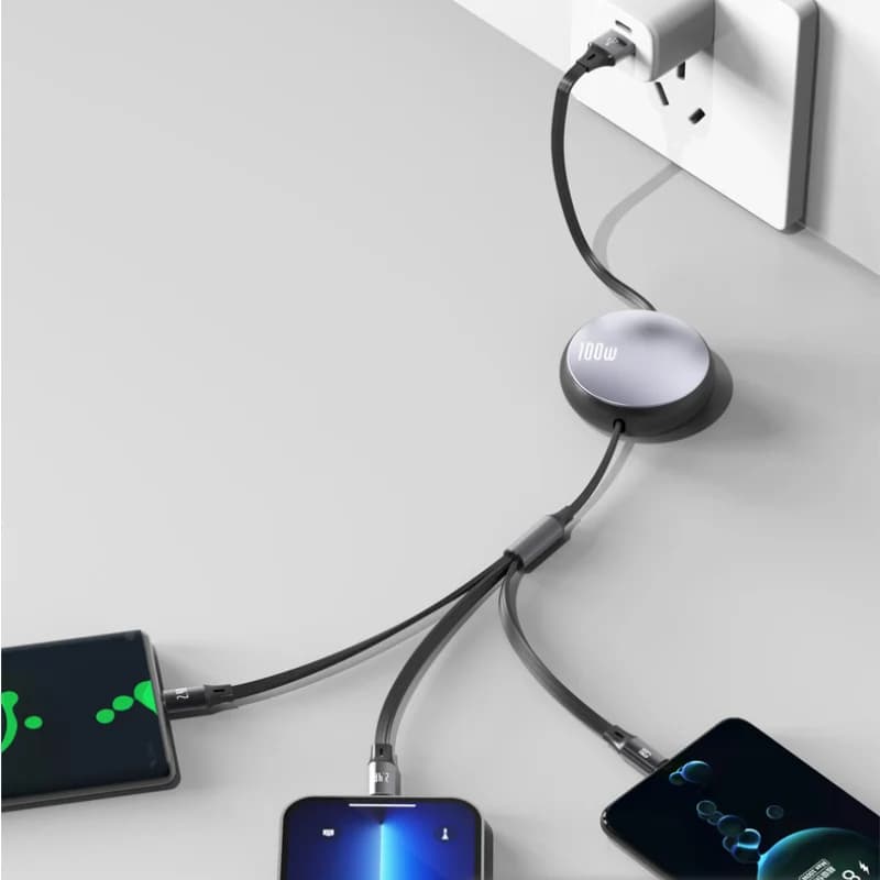 Cavo USB retrattile 3 in 1 da 100 W Tipo C Cavo di ricarica veloce Caricatore micro USB per Iphone Telefono Android Xiaomi Huawei OPPO 1.2M