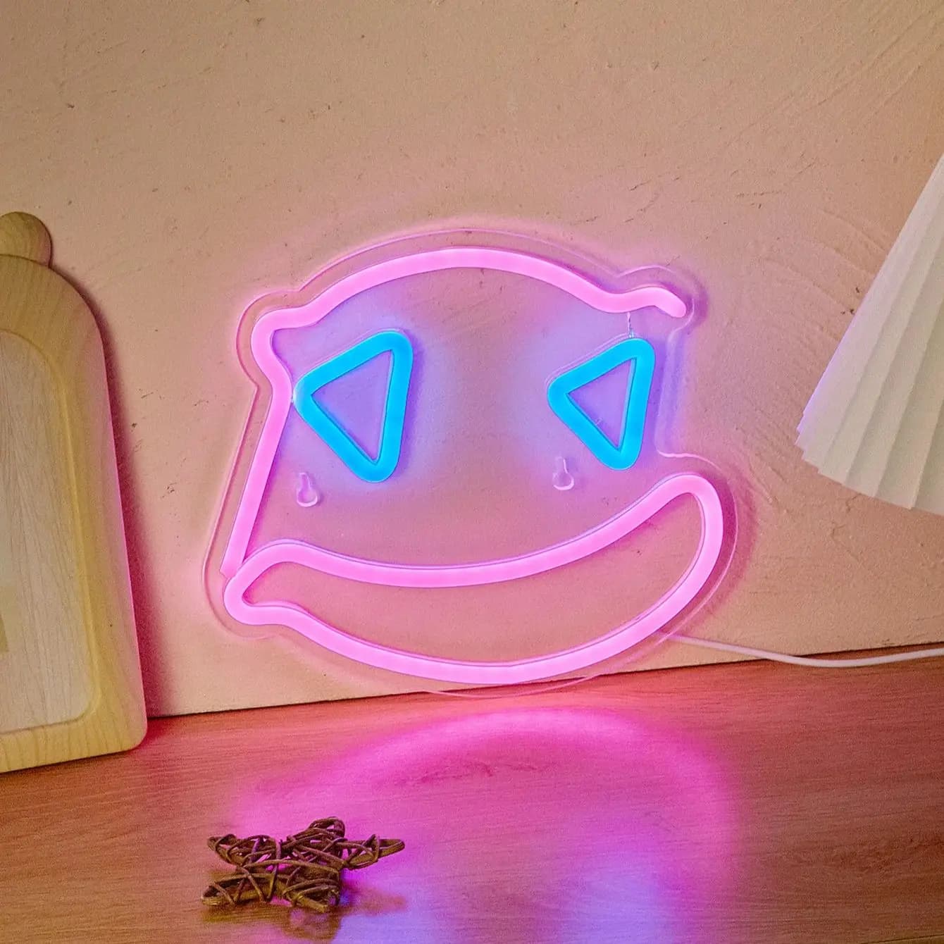 Chi-buy LED Neon con Faccina Sorridente, Insegna Luminosa USB, Luce Notturna Adatta per Camera da Letto, Matrimoni, Halloween, Ringraziamento, Natale