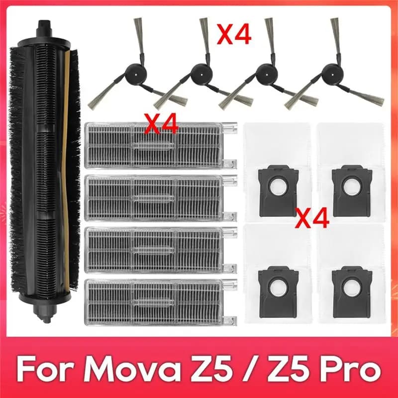 Kit di Accessori per Robot Aspirapolvere ABHU per Mova Z5 / Z5 Pro: Spazzola Tricut, Spazzola Laterale, Filtro Hepa, Sacchetto Raccoglipolvere