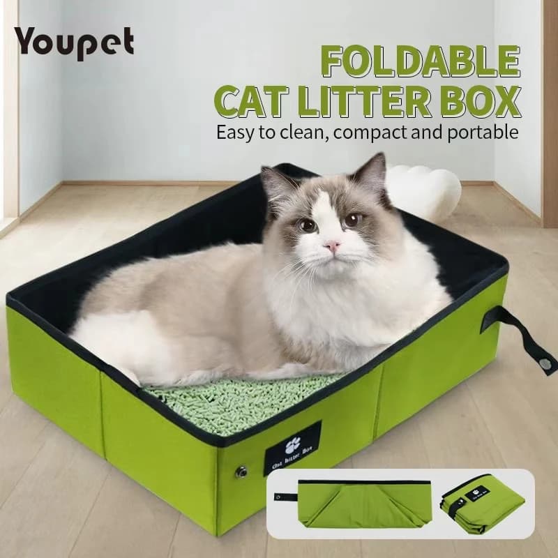 Lettiera per gatti pieghevole impermeabile per borsa da toilette portatile pieghevole da viaggio per animali domestici con vassoio di sabbia resistente in tessuto Oxford