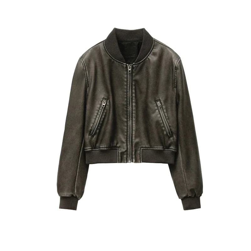 2025 Nuovo cappotto bomber vintage in similpelle da donna, stile top da donna