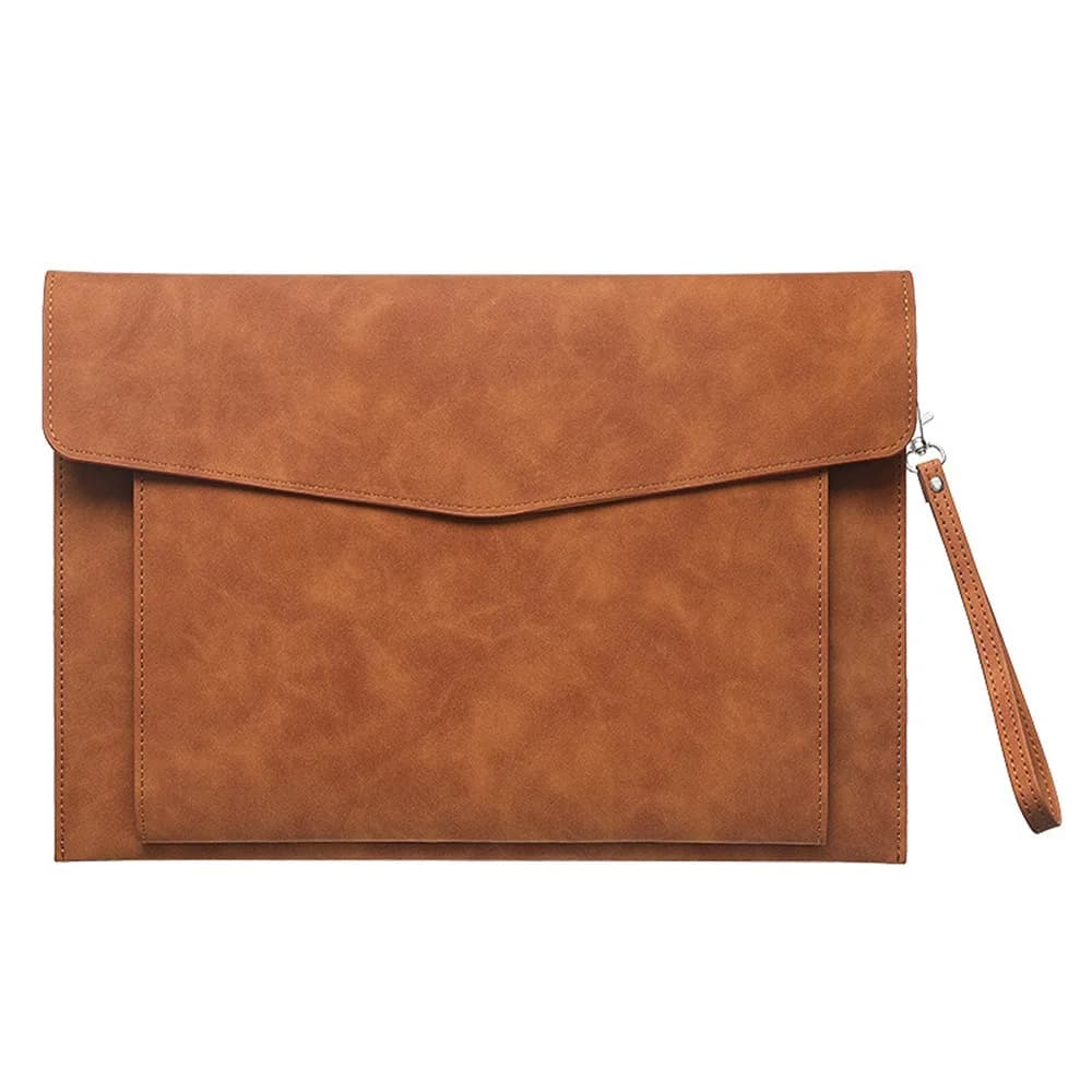 Large Capacity A4 Leather Document Bag Magnetic Button Simple Double Layer File Folder Portable Thickened File Storage Bag