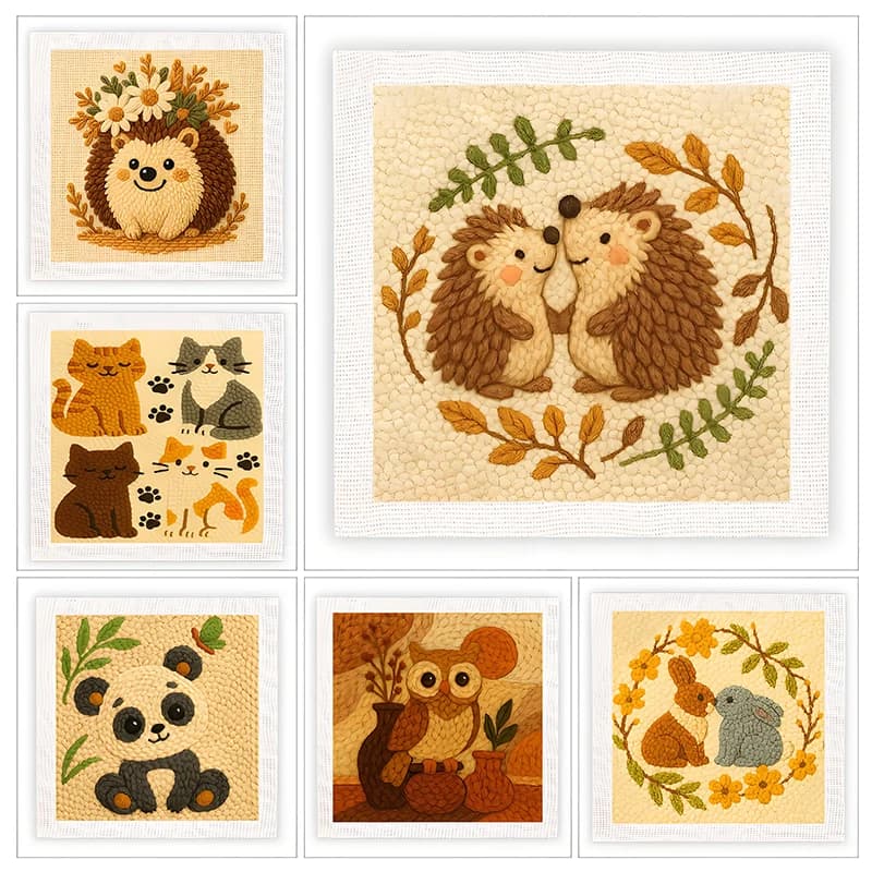 25x25cm punch needle embroidery frame Cartoon Cute Animals Package Diy Handicraft Embroidery Poke Handmade Sewing Home Decor