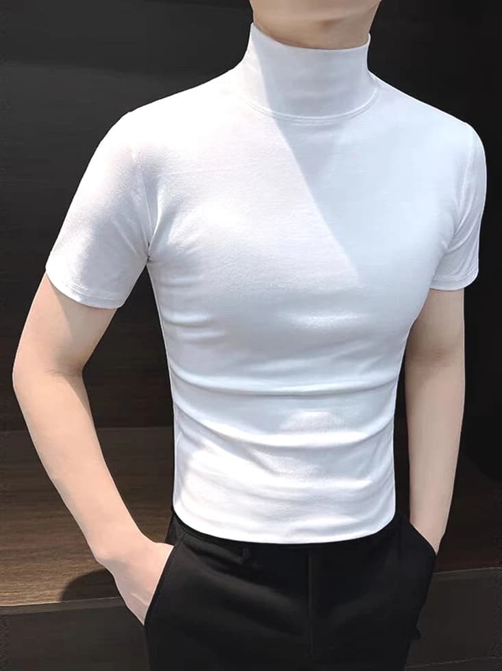 Men's Slim Fit Ice Silk Modal Half High Collar Short Sleeve T-Shirt Quick Dry Comfortable Breathable Fashionable Base Shirt