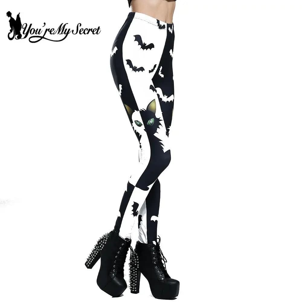 [Sei MySecret] pantaloni corti da donna Sexy levigatura Leggings elastici a vita alta Leggings gatto cartone animato Leggings pantaloni pipistrelli bianchi neri