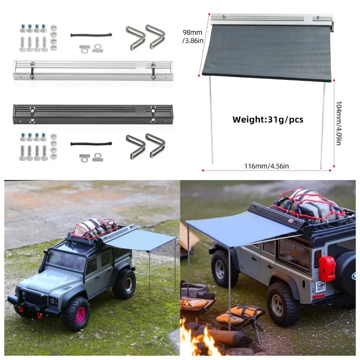 Tenda da Tetto e Parasole RC 1/18 per TRX4 TRX4M - Tenda da Campeggio Impermeabile (Accessorio di Aggiornamento per Auto Crawler)