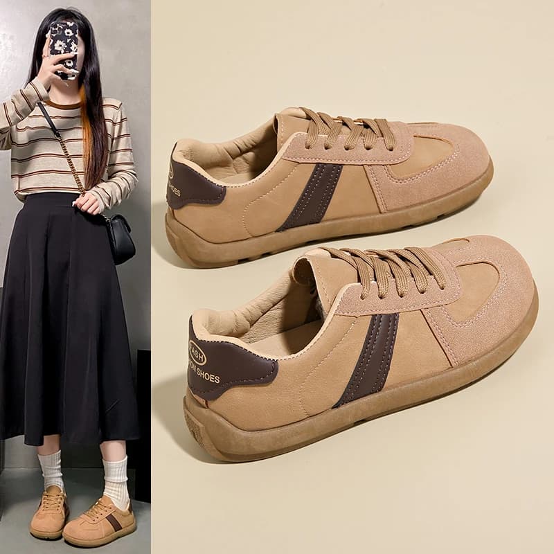 Scarpe casual piatte stringate alla moda Scarpe da ginnastica comode da donna con suola spessa Scarpe da corsa resistenti all'usura con punta tonda D515