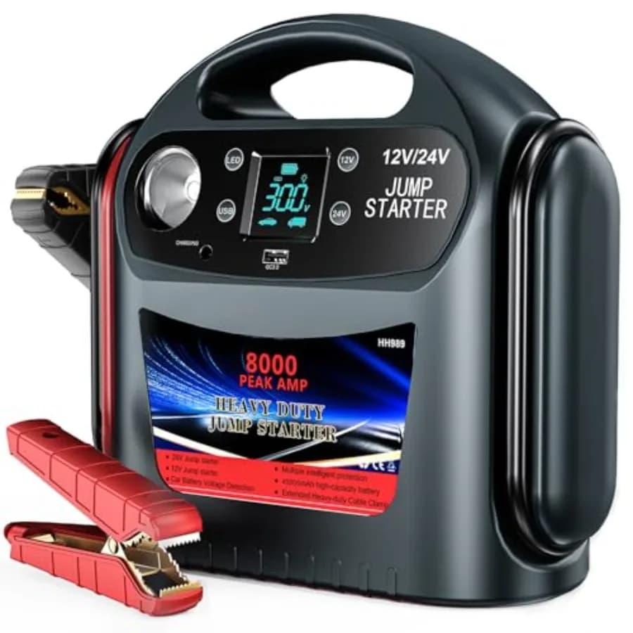 Avviatore di Emergenza Professionale per Veicoli a Benzina e Diesel 12V/24V, Power Bank Portatile con Luce LED, Corpo in Lega di Alluminio Nero, Picco 8000A