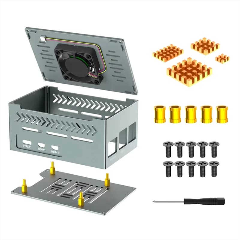 Custodia in alluminio ben realizzata per Raspberry Pi 5 include ventola PWM 4010, dissipatori di calore in rame per schede Pcie X1000/X1001/X1003/N04/N05