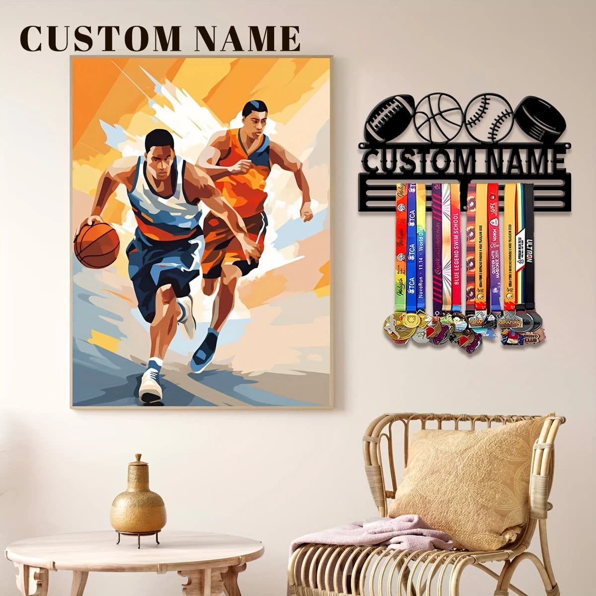 1pc Custom Football Basketbal Metal Medal Holder,Sports Carnival Hang Metal Wall Art Suitable for Running Marathon Sports Record
