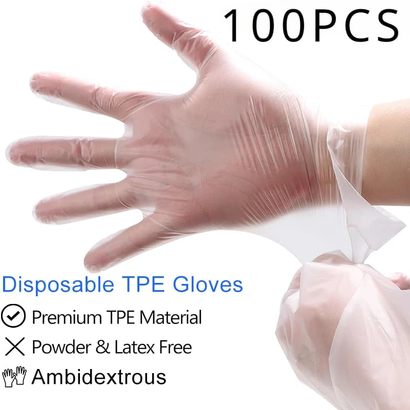 Guanti monouso da 100 pezziTPE Guanti impermeabili trasparenti senza lattice Tintura per capelli fai da te Strumento per la pulizia della cucina domestica