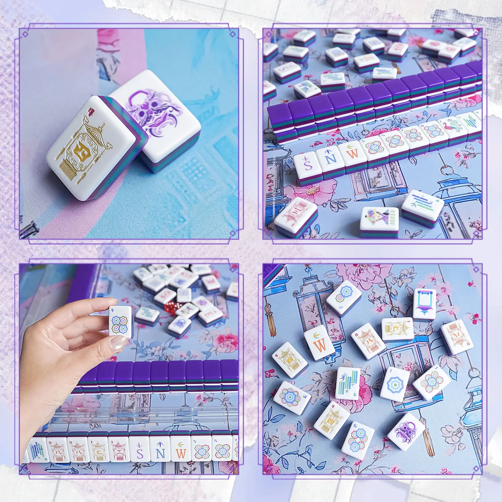 New Dark Purple Engraved Mahjong Tiles 4-Layer Acrylic American Mahjong Set Luxury Mah Jongg Sets Travel Party Board Games Gifts
