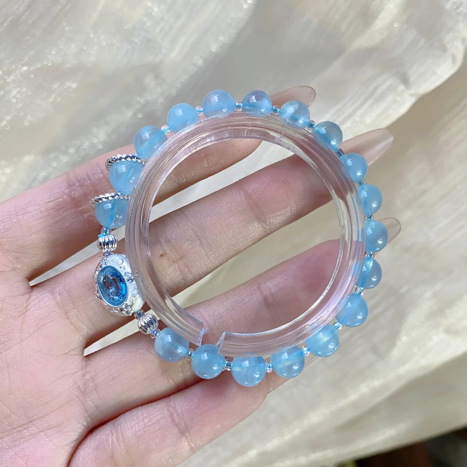 Corda da donna versatile alla moda di lusso leggera del tesoro blu mare naturale con cordino per mano fortunata
