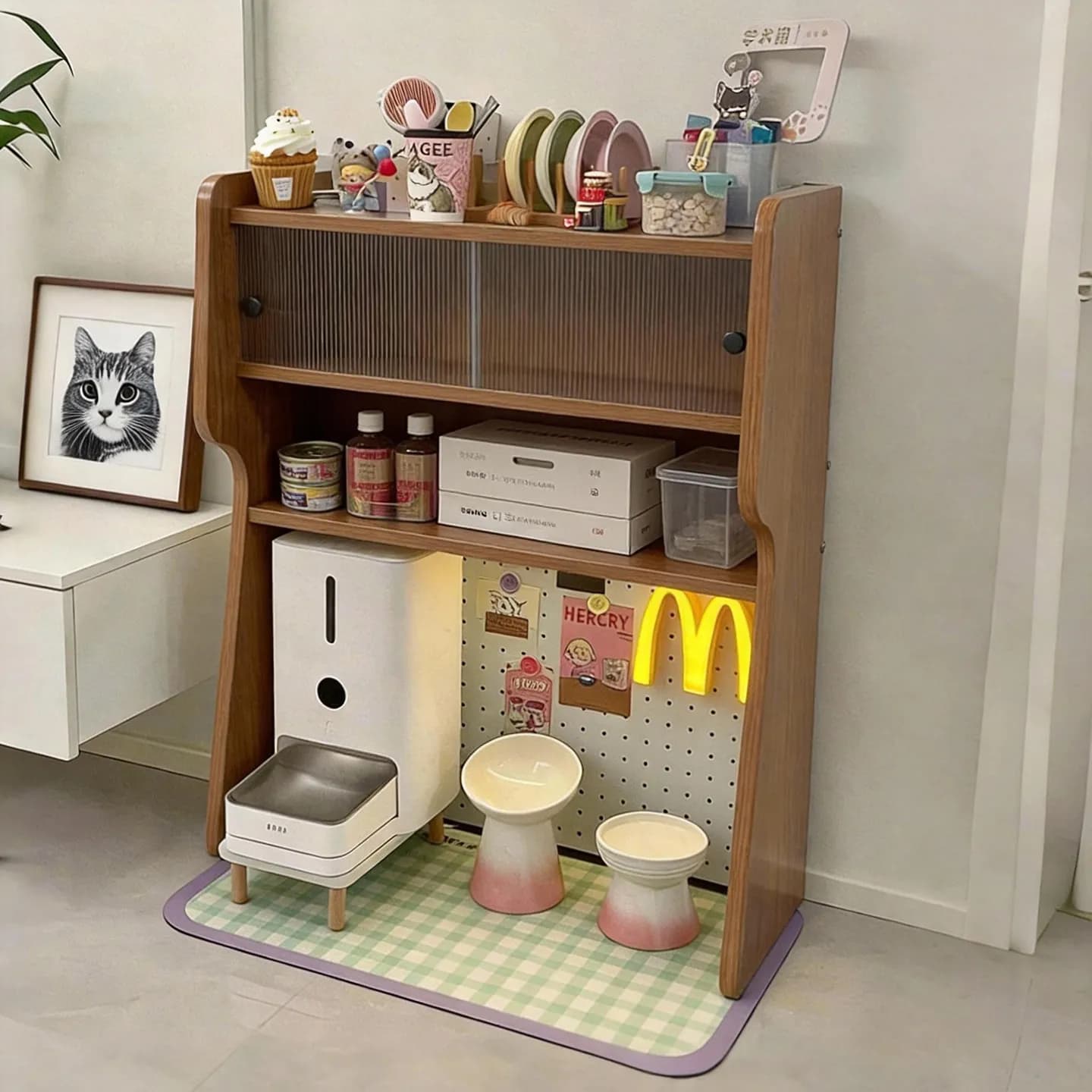 Canteen Shelf Cat litter box Above shelf Balcony Under empty cat food Canned snacks Storage rack