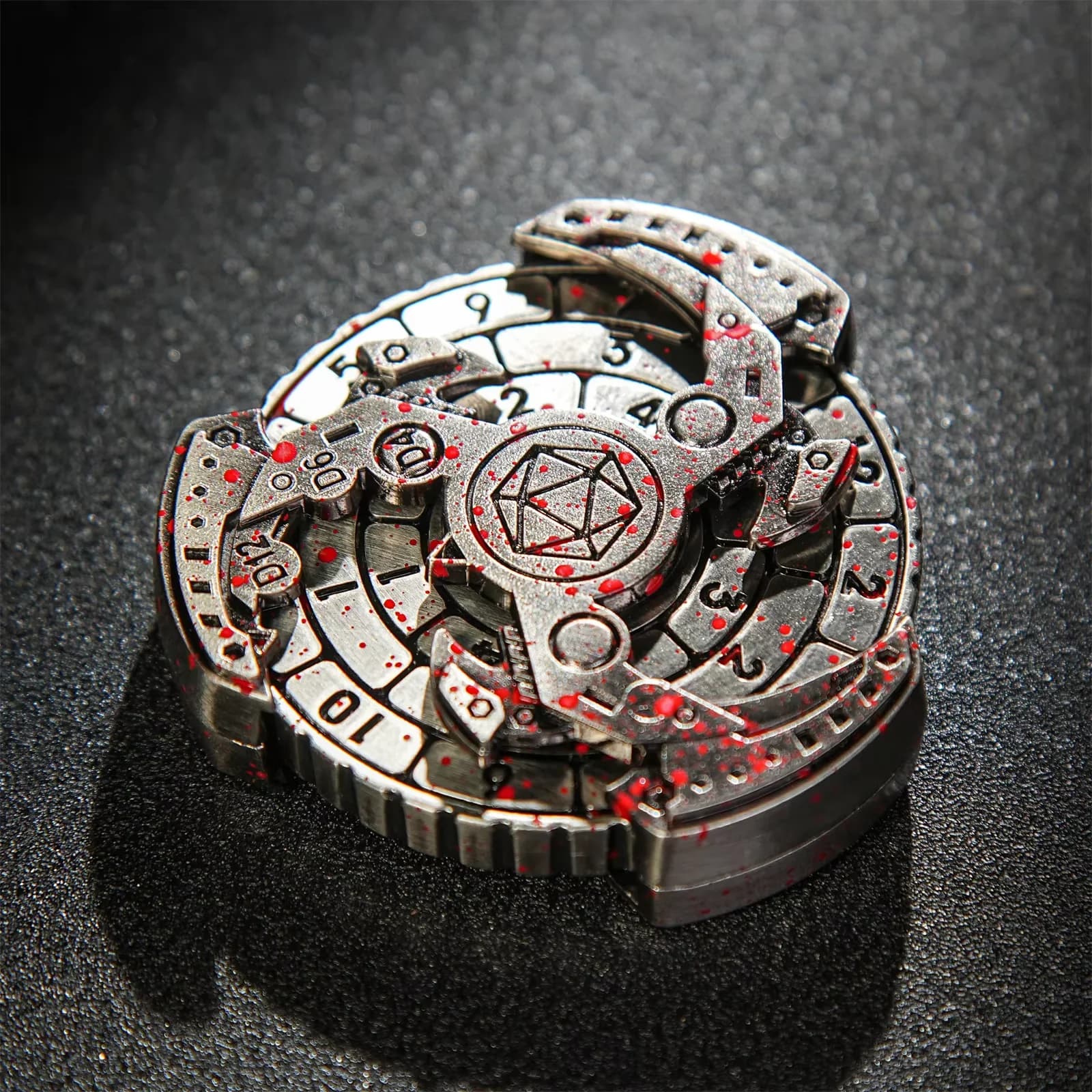 DND Dice Blood StainMetal Machinery Dadi giroscopici con punta delle dita per giochi da tavolo Dadi spinner per Dungeons and Dragons Dadi bussola drago
