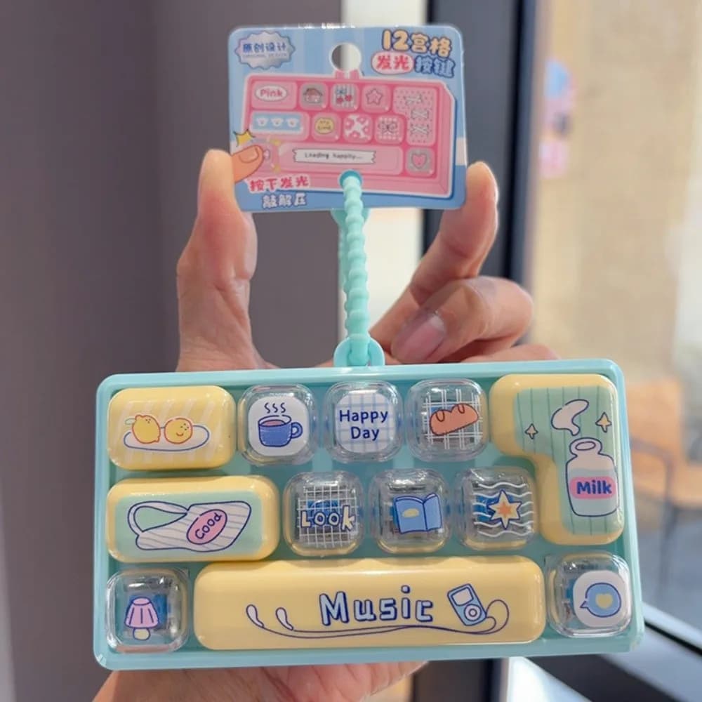 Creative 12 Keys Mechanical Keyboard Toy Hanging Cartoon Keycap Clicker Toy Gift Toy Luminous Bag Pendant Bag Charm