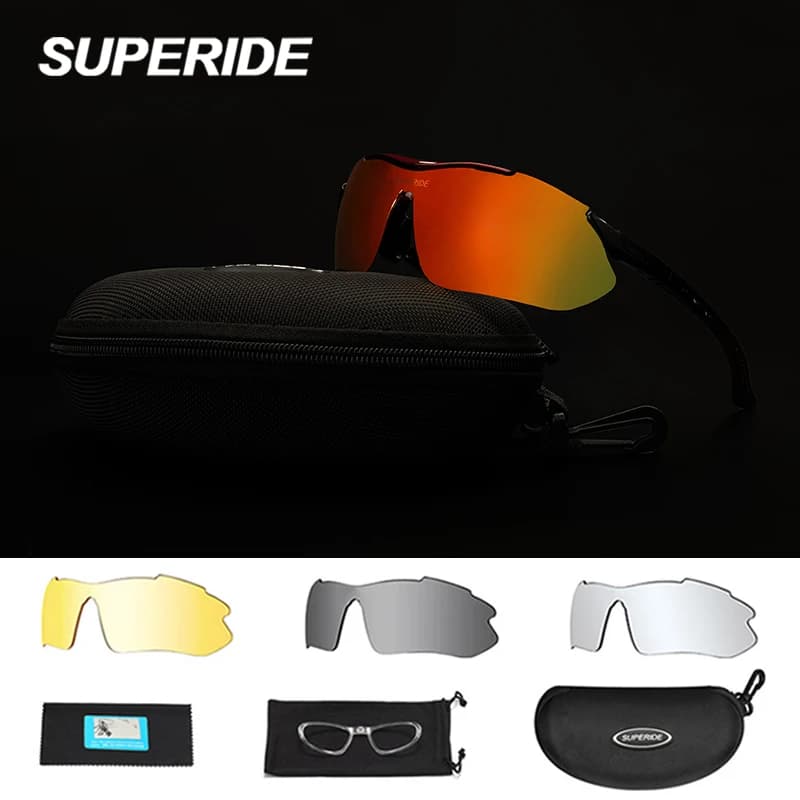 SUPERIDE Occhiali da ciclismo polarizzati con lenti colorate e nere, 4 lenti, occhiali da bici da strada, MTB, occhiali da ciclismo UV400, occhiali da corsa, escursionismo