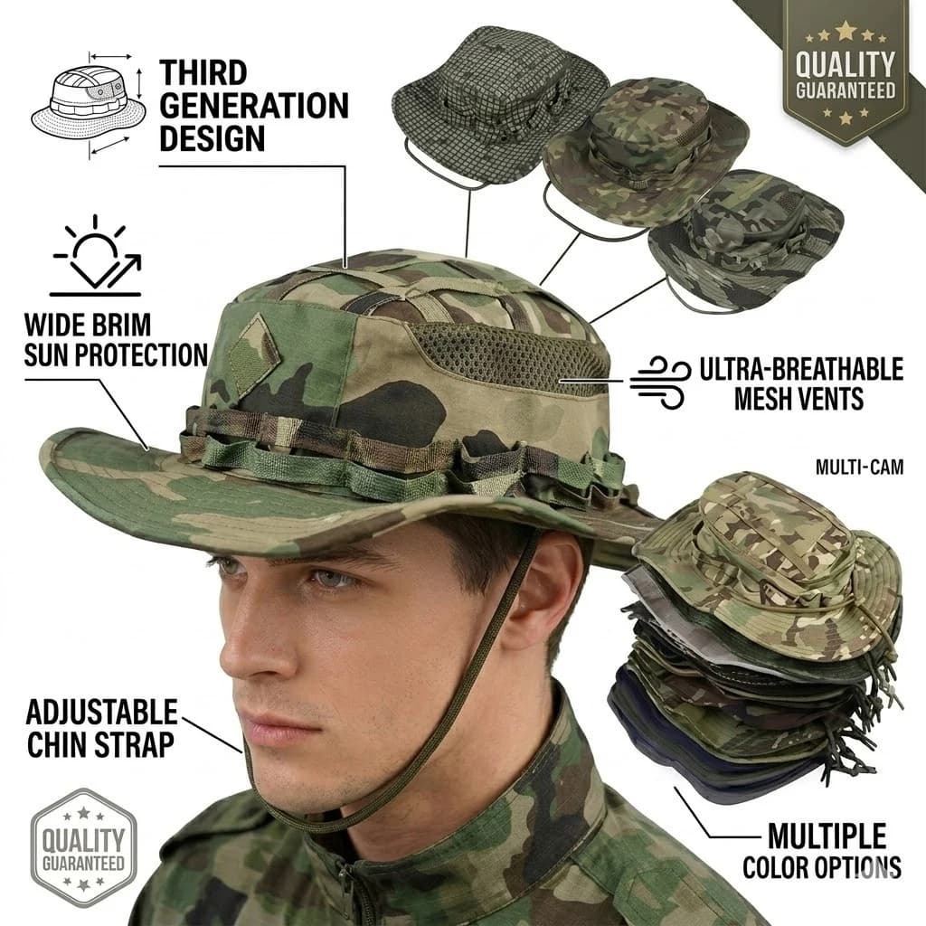 Gen3 Tactical Boonie Hat Men Outdoor Military Camo Sun Bucket Hat Wide Brim Fishing Safari Cap Breathable Mesh Airsoft Hiking