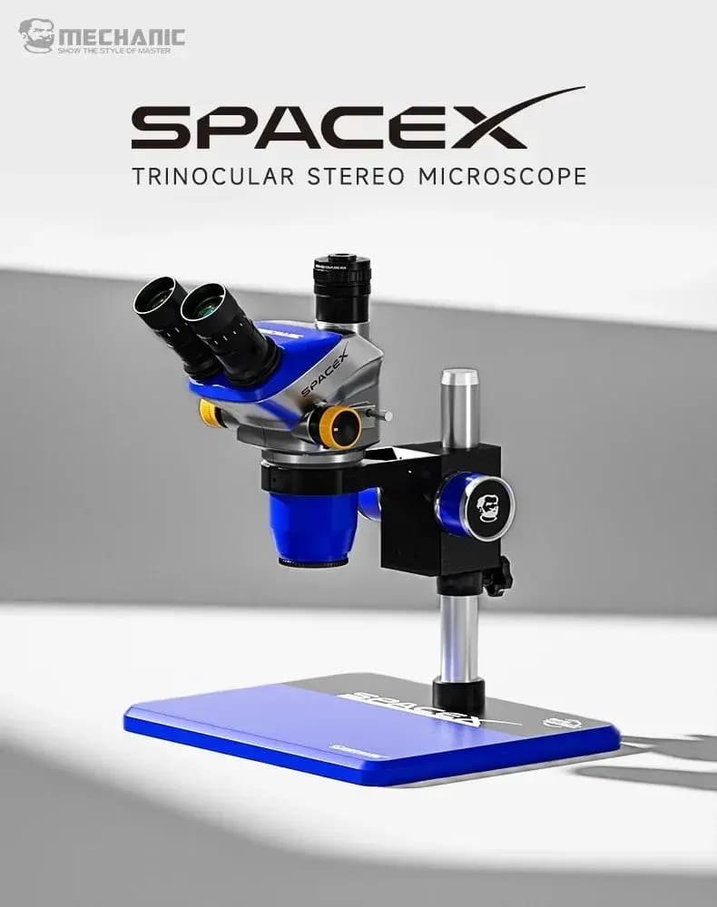 Microscopio stereo trinoculare meccanico SpaceX 6.5X-52X Ingrandimento variabile continuo per strumento di riparazione chip BGA della scheda madre