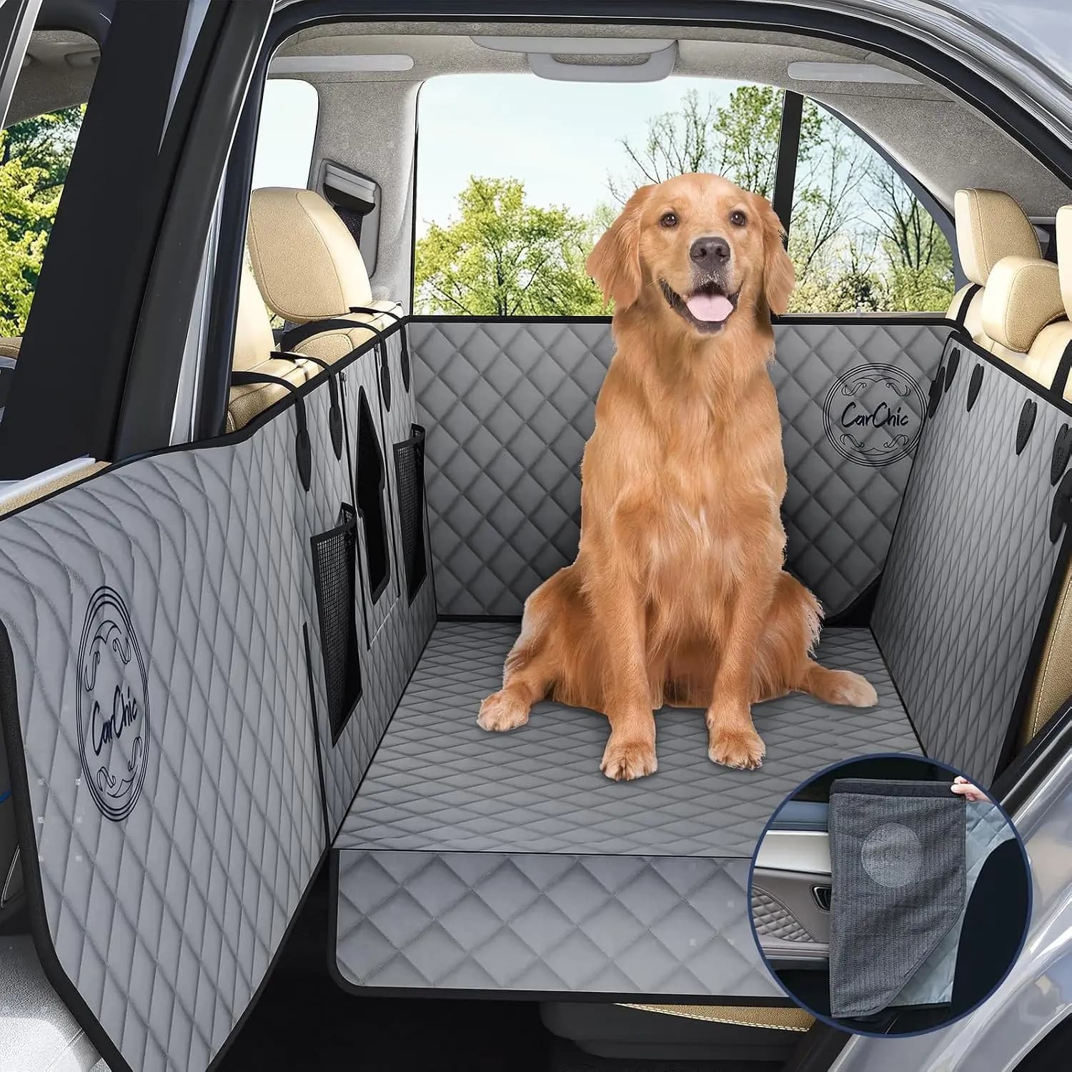 Waterproof Dog Car Seat Cover - Pet Hammock with Door Protectors, Large for Trucks & SUVs