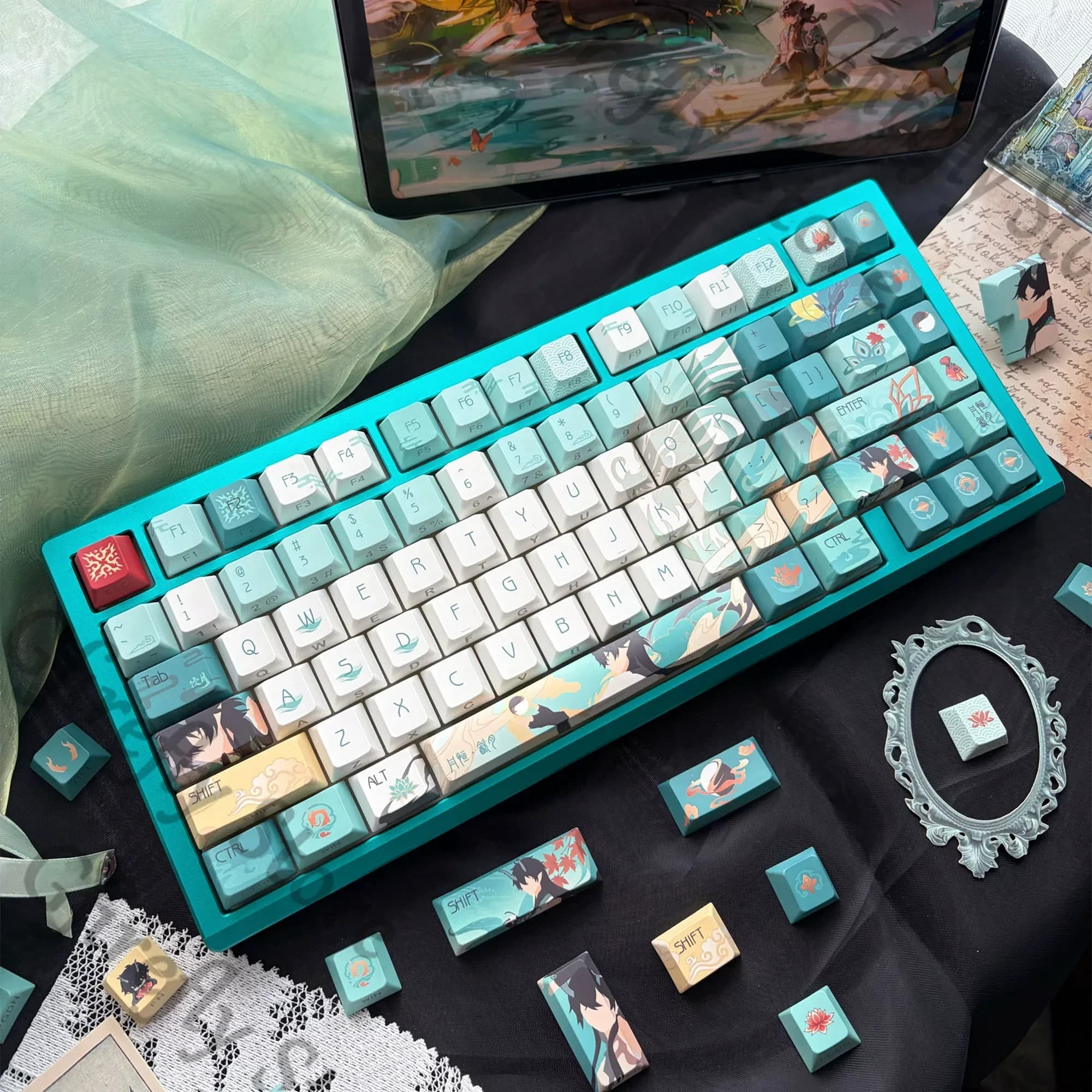 Honkai: Star Rail Dan Heng Imbibitor Lunae Cosplay Tasti per Tastiera Meccanica in PBT con Incisione Laterale e Trasmissione della Luce