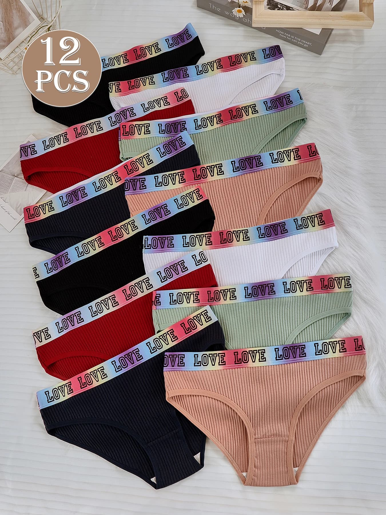 Set da 12 pezzi di pantaloni a triangolo a vita bassa a costine da donna, biancheria intima da donna in cotone autunnale e invernale morbida e confortevole