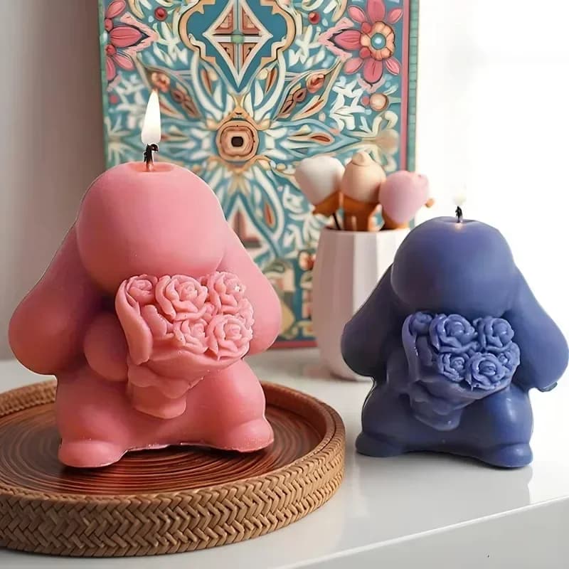 1pcs 2026 New model Latest Premium Flower Rabbit Silicone Mold Rose Bouquet Plaster Candle Mould Irregular Home Decor DIY Craft