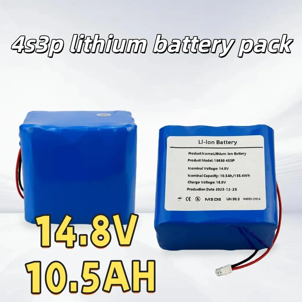 4S3P 14.8V 10500mAh 18650 rechargeable lithium battery pack 14.4V 10.5Ah with built-in intelligent BMS，16.8V 2A charger