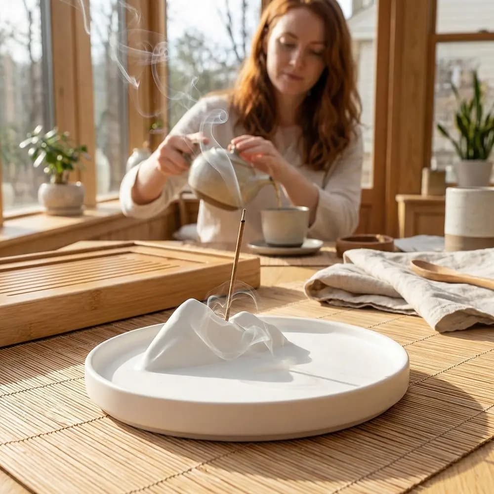 Bruciatore di incenso in ceramica antiscivolo, fondo piatto rotondo, supporto per aromaterapia, superficie liscia e resistente, porta bastoncini di incenso per studi di yoga