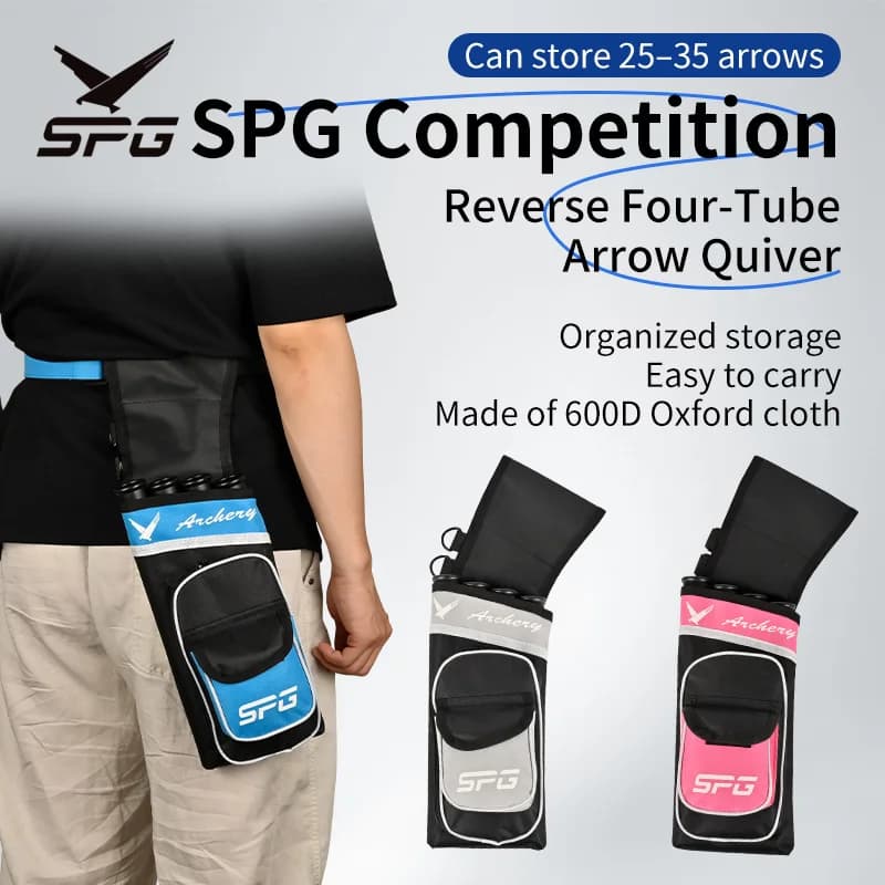 SPG Competition Reverse 4-Tube Arrow Quiver 25-35 Arrows 600D Oxford Adjustable Strap for Target Archery