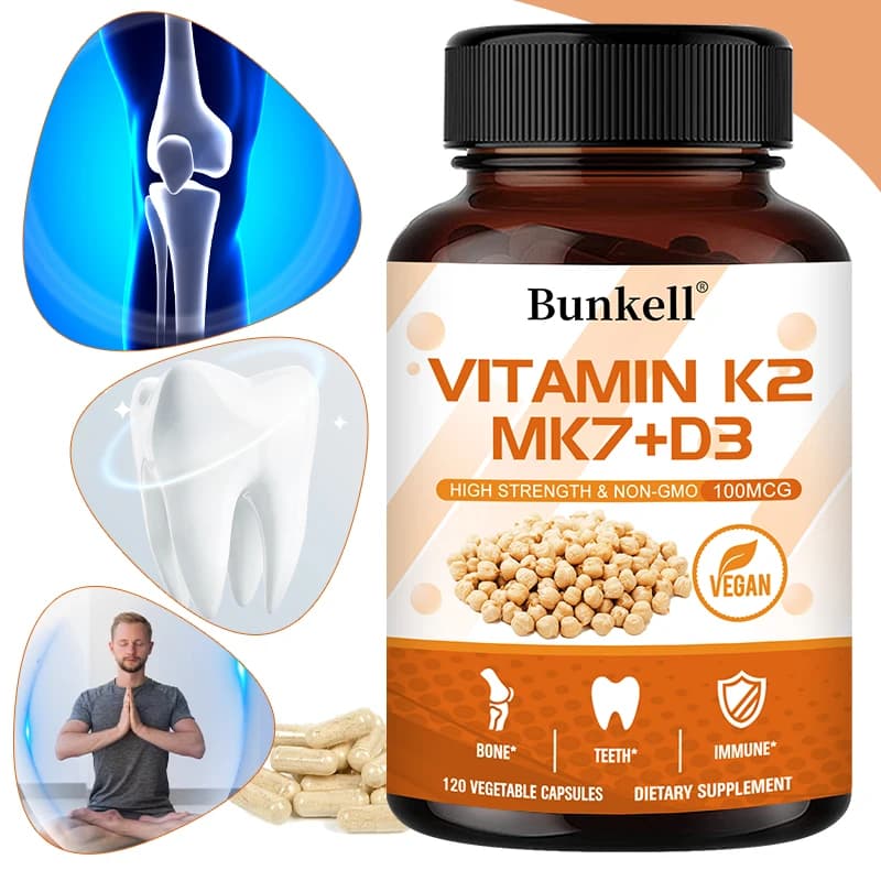 The Bunkell Vitamin D3 + K2 supplement supports bone and dental health and improves immunity for men and women