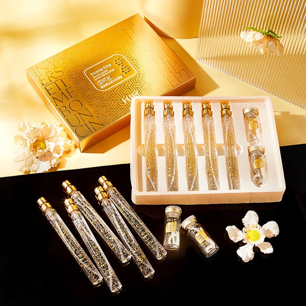 Dropshipping 24k Oro Siero Pelle Collagene Proteico Filo Linea di Seta Ascensore Viso Lifting Essenza per il viso